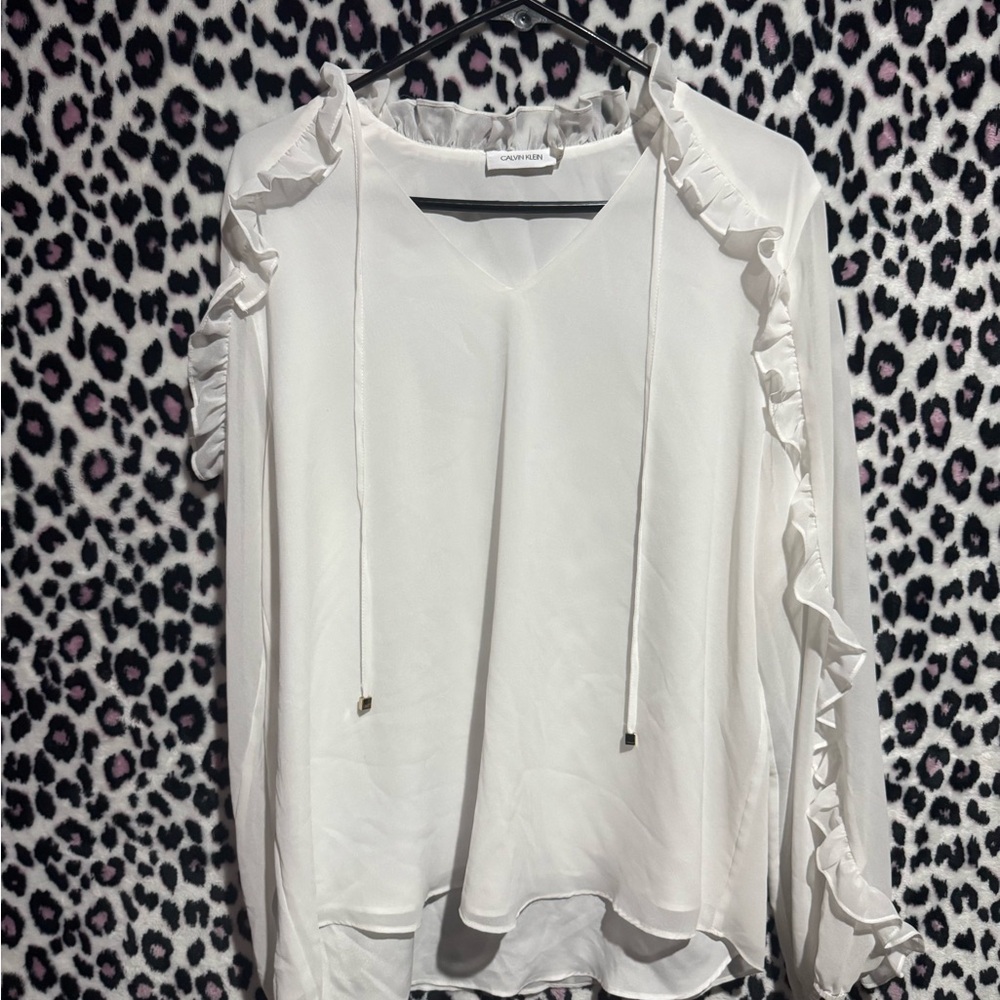 Calvin Klein White Ruffle Detail Blouse